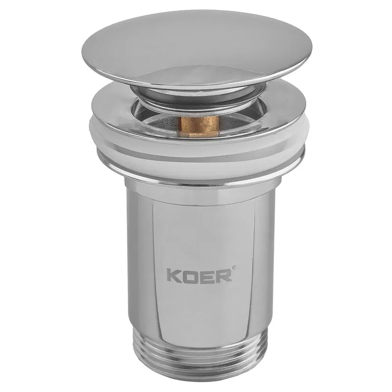 Донный клапан для раковины с переливом KOER PW-07-01 автоматический (Click-Clack) (Цвет хром) 1 1/4'' (KR5782)