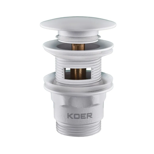 Донный клапан для раковины с переливом KOER PW-03-03 автоматический (Click-Clack) (Цвет белый) 1 1/4'' (KR3395)