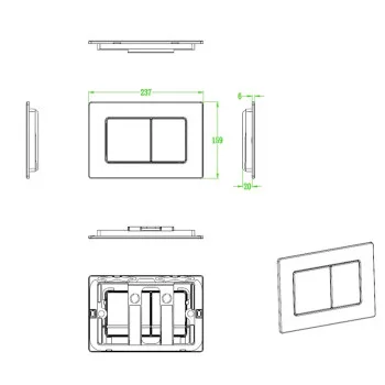 Панель змиву KOER KT-0612-07 240x160x10mm з нержавіючої сталі, кнопка квадратна (колір графіт) (KR6122)