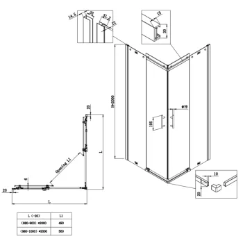 Душова кабіна без піддону KOER SR SC03-90x90x200-TR-01 прозоре скло EASY CLEAN 6мм хром (KR5356)