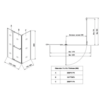 Душова кабіна без піддону KOER SR SC01-120x80x200-TR-01 прозоре скло EASY CLEAN 8мм хром (KR5353)