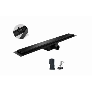 Душовий трап KOER FD08-70x700-GLASS BLACK з нерж. сталі SUS304 70x700мм зі скляною панеллю (Колір чорний) (KR5141)