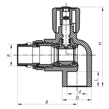 Кран радіаторний 25x3/4 кутовий з прокладкою 