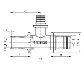 Трійник перехідний Koer KA.T25-16-25 - 25(3.5mm) x 16(2.2mm) x 25(3.5mm) (KR4890)