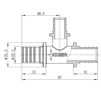 Трійник перехідний Koer KA.T25-20-25 - 25(3.5mm) x 20(2.8mm) x 25(3.5mm) (KR4892)