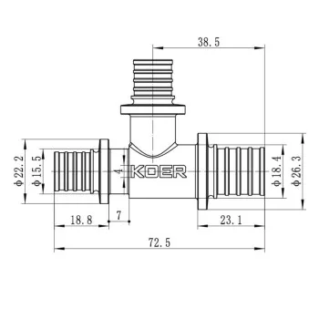 Трійник перехідний Koer KA.T20-16-16 - 20(2.8mm) x 16(2.2mm) x 16(2.2mm) (KR4887)