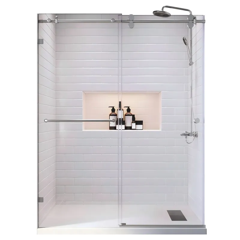 Двері у нішу розсувні KOER SR SD06-140x220-TR-01 прозоре скло EASY CLEAN 8мм хром (KR5368)