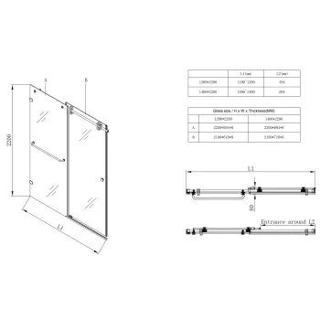 Двері у нішу розсувні KOER SR SD06-140x220-TR-07 прозоре скло EASY CLEAN 8мм графіт (KR5369)