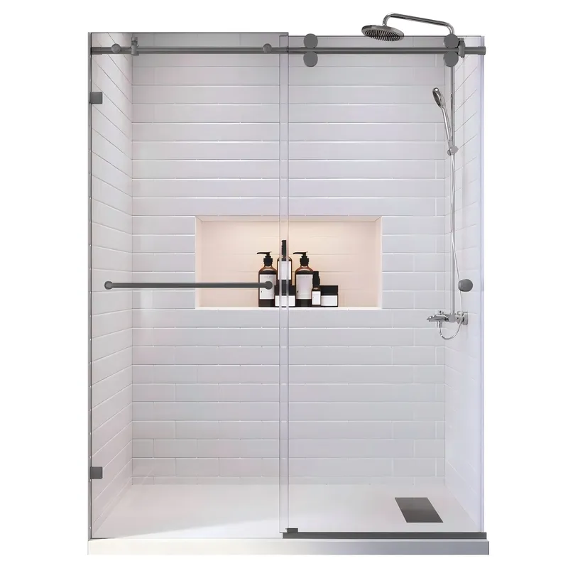Дверь в нишу раздвижная KOER SR SD06-140x220-TR-07 прозрачное стекло EASY CLEAN 8мм графит (KR5369)
