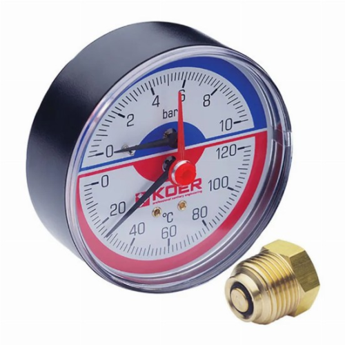 Термо-манометр аксіальний (KOER KM.802A) (0-10 bar), D 80мм, 1/4''-1/2'' (KR0224)
