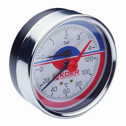 Термо-манометр аксіальний (KOER KM.812A) (0-4 bar), D 80мм, 1/4''-1/2'' (KR0221)