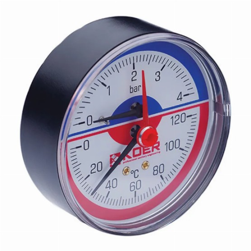 Термо-манометр аксіальний (KOER KM.802A) (0-4 bar), D 80мм, 1/4''-1/2'' (KR0222)