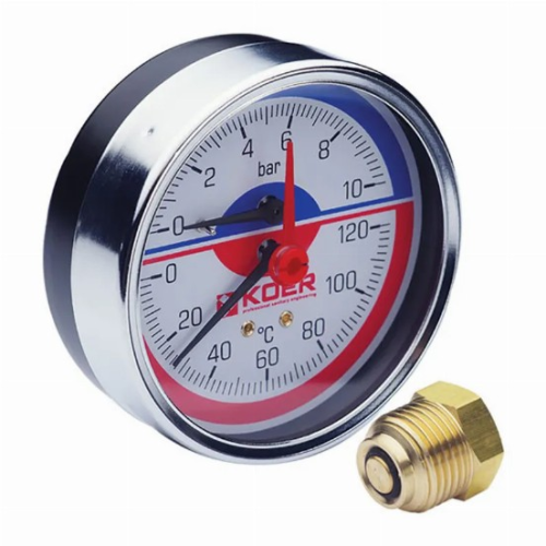 Термо-манометр аксіальний (KOER KM.812A) (0-10 bar), D 80мм, 1/4''-1/2'' (KR0219)