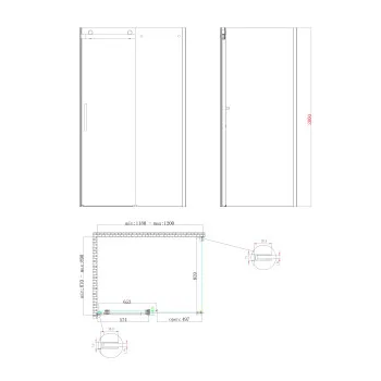 Бічна стінка до кабіни KOER SR SW01-90x200-TR-07 прозоре скло EASY CLEAN 8мм графіт (KR5382)