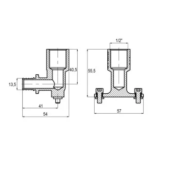 Угол переходной настенный с ВР удлиненный KOER KA.LW06F-16-2 - 16(2.2mm) x 1/2