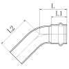 Колено 45° однораструбное ВН KOER KQ.B15 PRESS-INOX AISI 304 15x15 (KR6425)