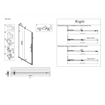 Двері у нішу Walk-In розсувні KOER SR SD07-120x200-R-TR-01 прозоре скло EASY CLEAN 8мм хром (KR5773)
