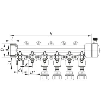 Распределительный коллектор на 6 контура (40x20) PPR Koer K0194.PRO (KP2559)