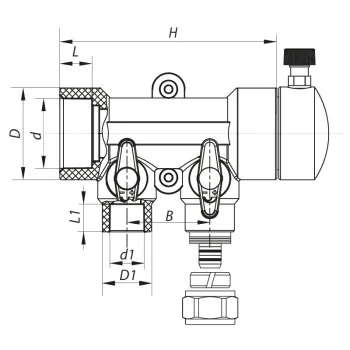 Распределительный коллектор на 2 контура с фитингом Koer K0190.PRO - 40x20 PPR (KP2555)