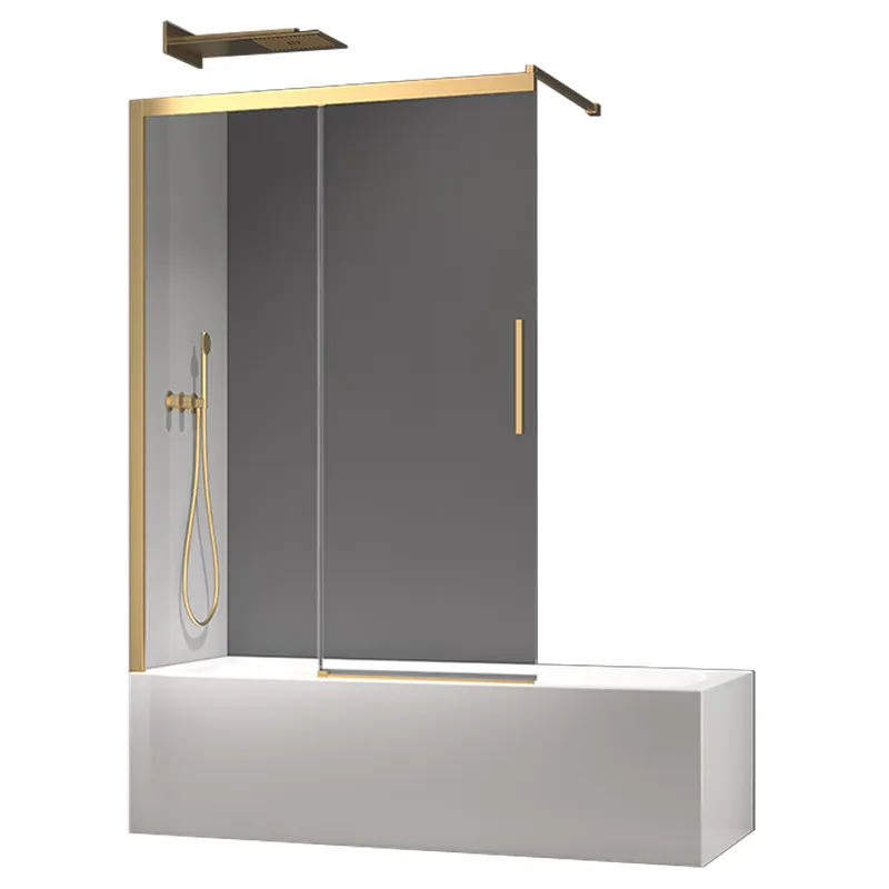Шторки стеклянные на ванну раздвижные KOER SR BS06-120x150-TR-12 прозрачное стекло EASY CLEAN 6мм матовое золото (KR5946)