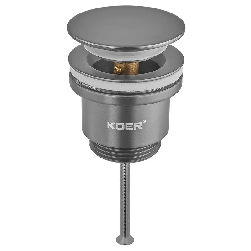 Донный клапан для раковины универсальный (с/без перелива) KOER PW-11-07 автоматический (Click-Clack) (Цвет графитовый) 1 1/4'' (KR5793)