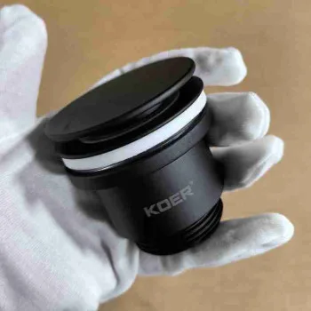 Донный клапан для раковины универсальный (с/без перелива) KOER PW-11-05 автоматический (Click-Clack) (Цвет черный) 1 1/4'' (KR5795)