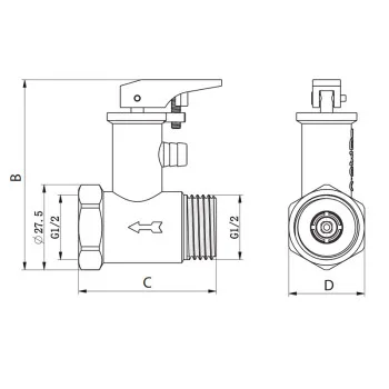 Запобіжний клапан для бойлера Koer KR.1046.K - 1/2” 6BAR (з ручкою) (KR4764)