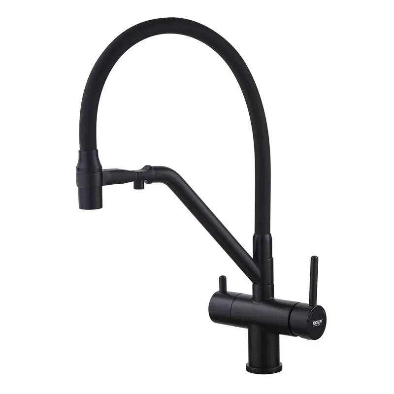 Смеситель для кухни с выходом для питьевой воды KOER KB-72006-05 (Цвет черный+силиконовый излив черный) (KR3380)