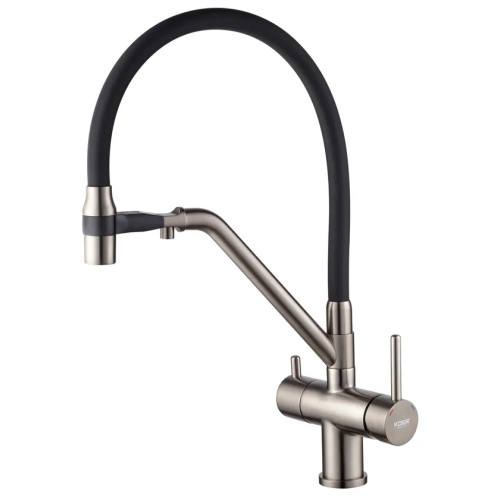 Смеситель для кухни с выходом для питьевой воды KOER KB-72006-07 (Цвет графит+силиконовый излив черный) (KR3382)