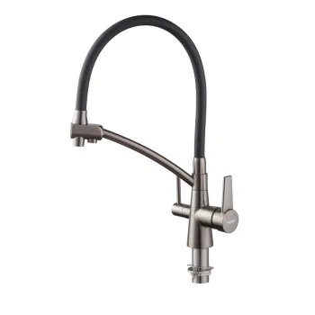 Смеситель для кухни с выходом для питьевой воды KOER KB-72003-07 (Цвет графит+силиконовый излив черный) (KR3377)