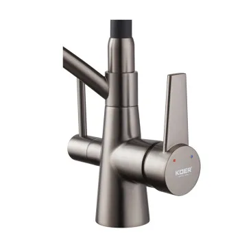 Смеситель для кухни с выходом для питьевой воды KOER KB-72003-07 (Цвет графит+силиконовый излив черный) (KR3377)