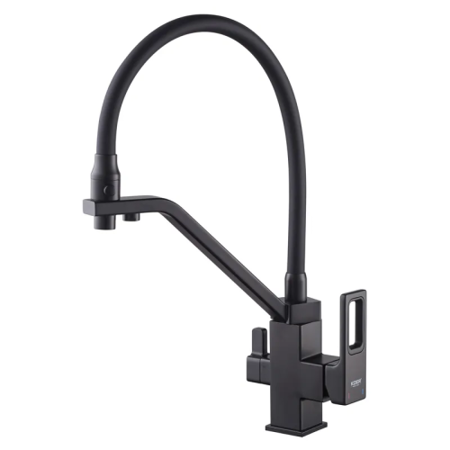 Смеситель для кухни с выходом для питьевой воды KOER KB-72009-05 (Цвет черный+силиконовый излив черный) (KR5007)