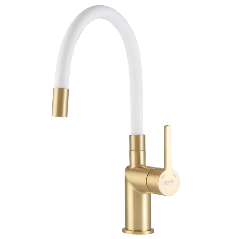 Смеситель для кухни KOER KB-70029-12 (Цвет матовое золото+силиконовый излив белый) (KR5958)