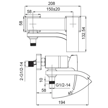 Змішувач для ванни з коротким виливом KOER KB-41007-04 (Колір хром+білий) (KR5157)