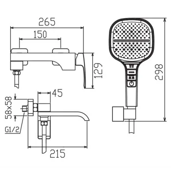 Змішувач для ванни з коротким виливом KOER KB-41037-01 (Колір хром) (KR6004)