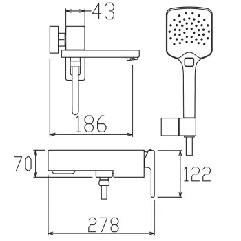 Смеситель для ванны с коротким изливом KOER KB-41009-05 (Цвет черный) (KR6018)