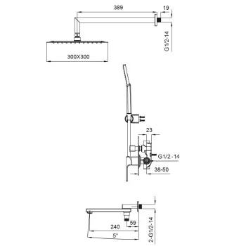 Душова система вбудована KOER KB-66009-01, 3 функції (Колір хром) (KR3508)
