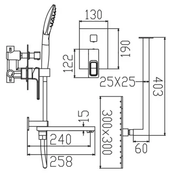 Душова система вбудована KOER KB-66039-01, 3 функції (Колір хром) (KR5997)