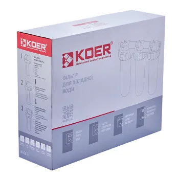 Фільтр для холодної води KOER KV-26-3/4 (3 колби 3-х складові, картридж PPR+спресоване/гранульоване вугілля) 8 атмосфер 3/4