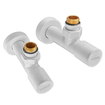 Комплект кранів рушникосушарки кутовий M1/2''xM1/2'' подовжений KOER KR.SET.534 WHITE (KR5843)