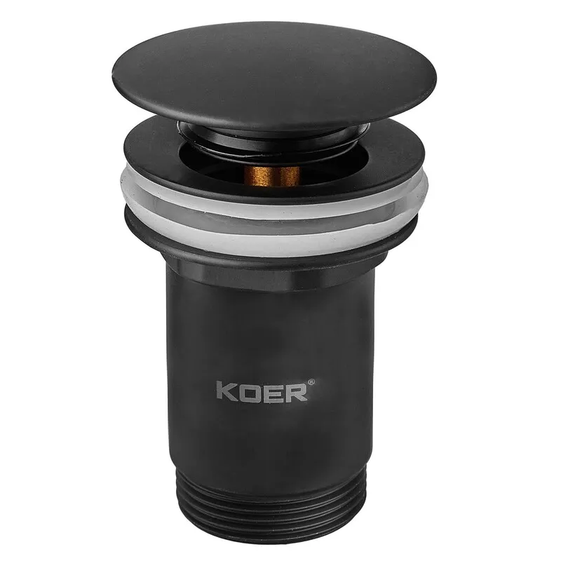 Донный клапан для раковины без перелива KOER PW-08-05 автоматический (Click-Clack) (Цвет черный) 1 1/4'' (KR5789)