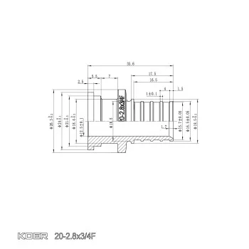 Переходник с накидной гайкой под плоское уплотнение Koer KA.A08F-20S - 20(2.8mm) x 3/4