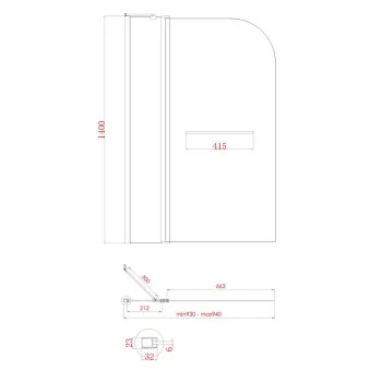 Шторки скляні на ванну розпашні KOER SR BS04-95x140-TR-01 прозоре скло 6мм хром (KR5403)